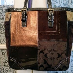 Vintage Coach holiday patchwork tote